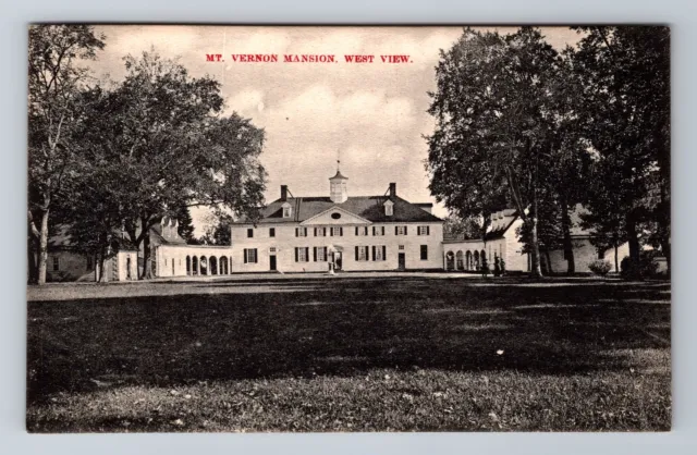Mt Vernon VA-Virginia, Mt Vernon Mansion West View, Antique Vintage Postcard