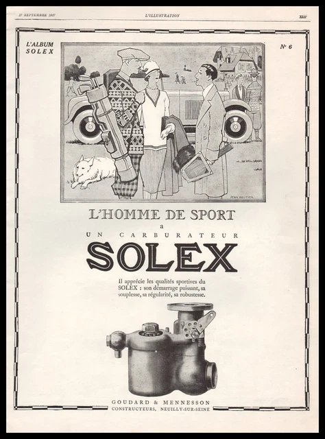 Publicité SOLEX n° 6 Automobile Golfeur golf Accessoires car vintage ad  1927