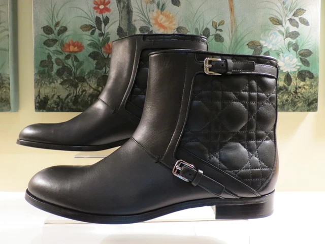Nwb Womens Authentic Christian Dior Black Leather Cannage Ankle Boots 40.5/10.5