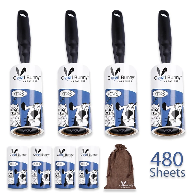 CoolBunny Extra Sticky Lint Roller | Pet Hair remover | 8 refill | 480 sheets