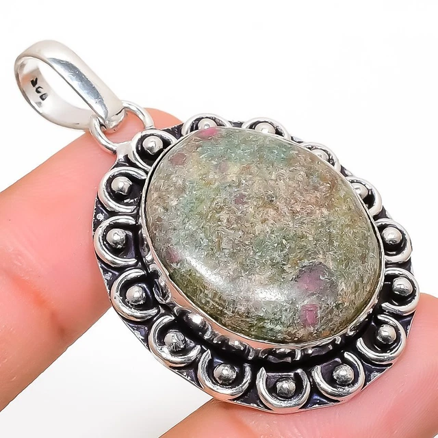 Ruby Fuchsite Gemstone Handmade 925 Sterling Silver Jewelry Pendant 2.01"