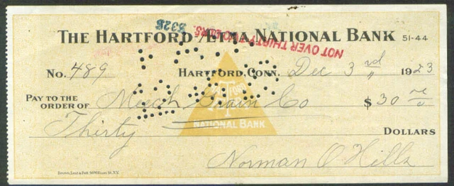 Meech Grain check tobacco farmer Wapping CT 1923
