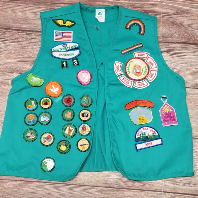 Girl Scouts Size XL Green Uniform Vest Jacket Patches