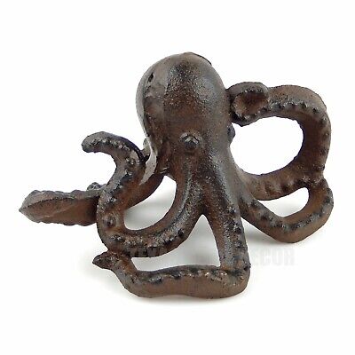 Octopus Figurine Statue Cast Iron Paper Weight Nautical Beach House Decor Brown