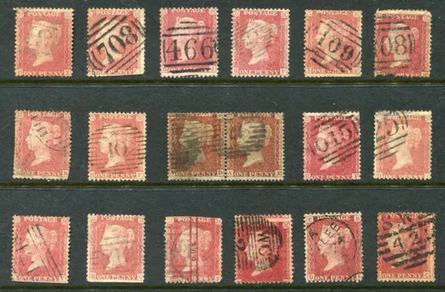GB 1848-58 Queen Victoria 18x 1d Penny Red stars - perforated Used (ER158)