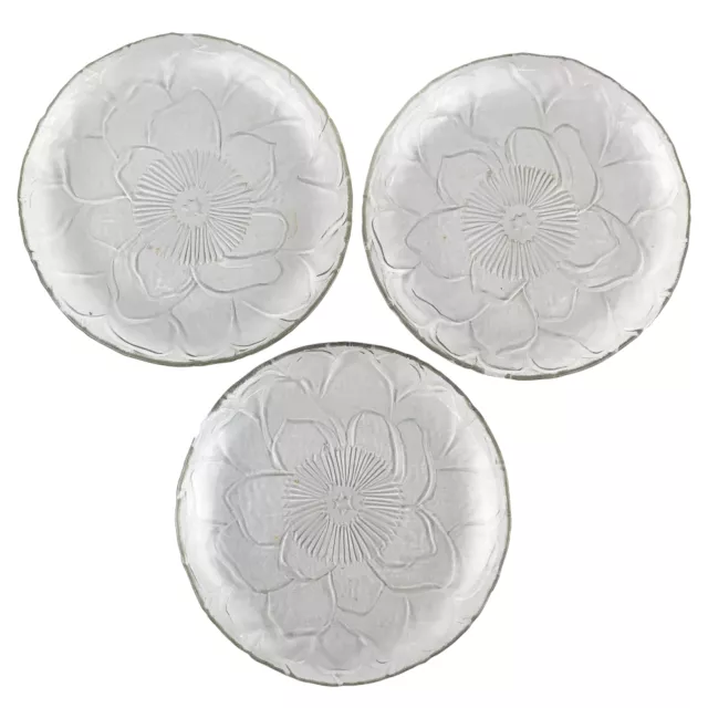 Anchor Hocking Floral Flower Pressed Embossed Clear Glass Plates 9" - Set of 3 Y
