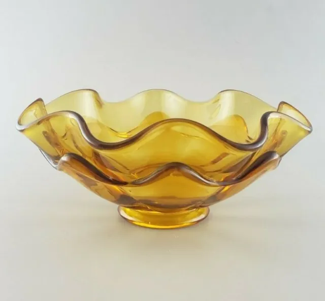 Vintage Indiana Amber Glass Double Ruffled Candy Bowl 8 1/4” Footed