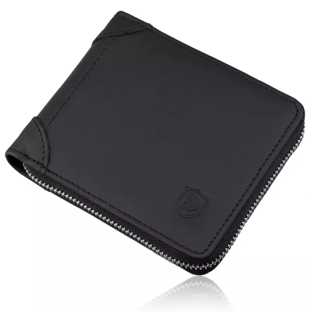 Mens RFID Blocking Bifold Leather Wallet ID Credit Card Holder Zipper Wallet BLK