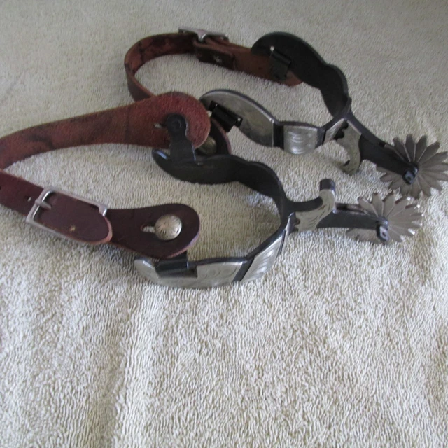 Silver Plated Engraved Spurs With Leather Strap And Jingle Spur Rauls Very Nice