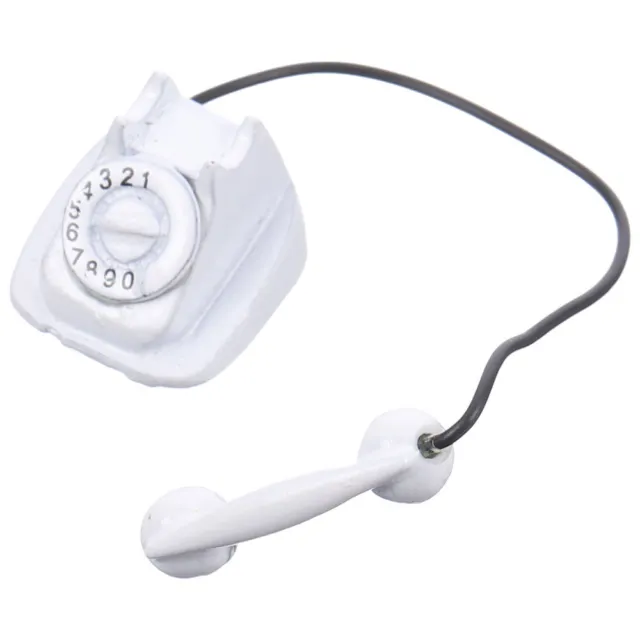 White Metal Doll House Phone Dollhouse Rotary Telephone Mini