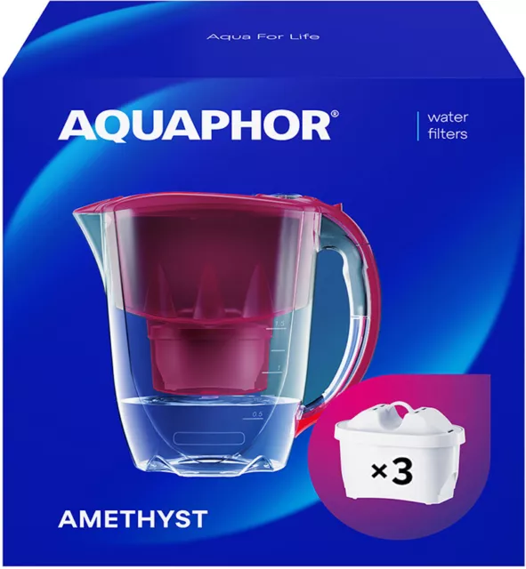 AQUAPHOR Wasserfilter-Set Amethyst inkl. 3x MAXFOR+ Filterkartuschen, cherry
