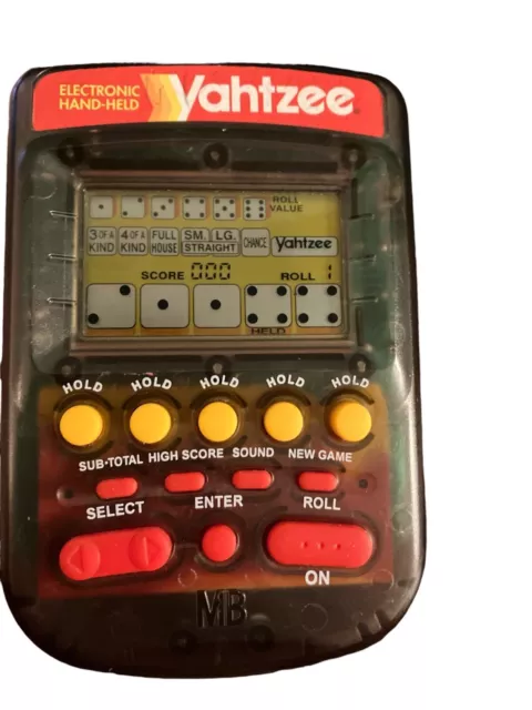 1995 Milton Bradley Yahtzee 4511 Black Electronic Hand-Held Portable Game Works!