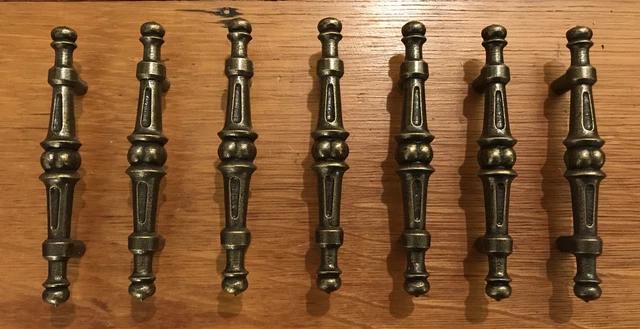 7 Handles Gothic Antique Brass Colonial Pull Cabinet Drawer Mid Century Vintage