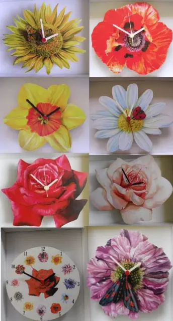 English Country Garden Flower Wall Clock.new. 8 Styles Poppy, Sunflower Etc