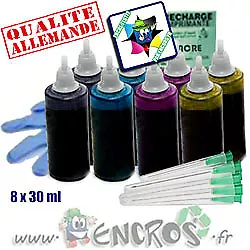 Recharge Kit Encre 8x30ML Couleurs universelles pour HP