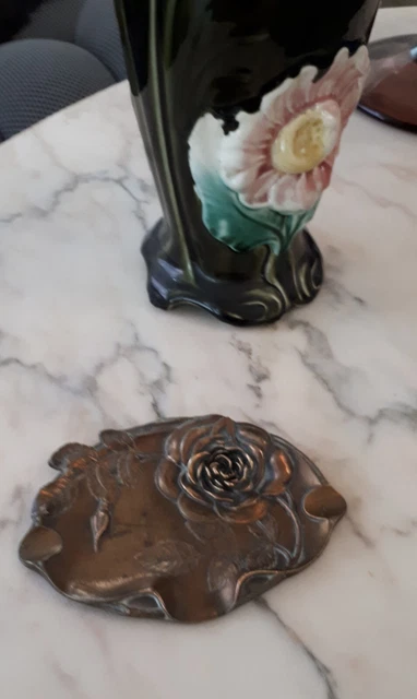 Antique Bronze Ashtray Floral Decor/Empty Pocket