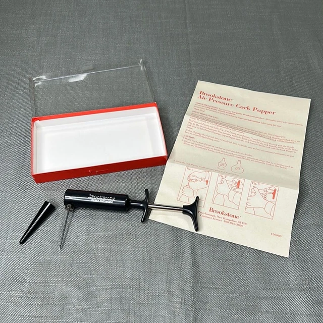 Brookstone Air Pressure Cork Popper Vintage Bottle Opener w/ Box & Instructions