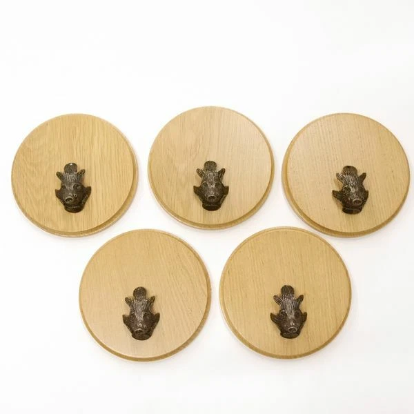 5 Pieza Keilerschilder Redondo Roble Claro AF15cm Con Jabalí Cabeza Decoración