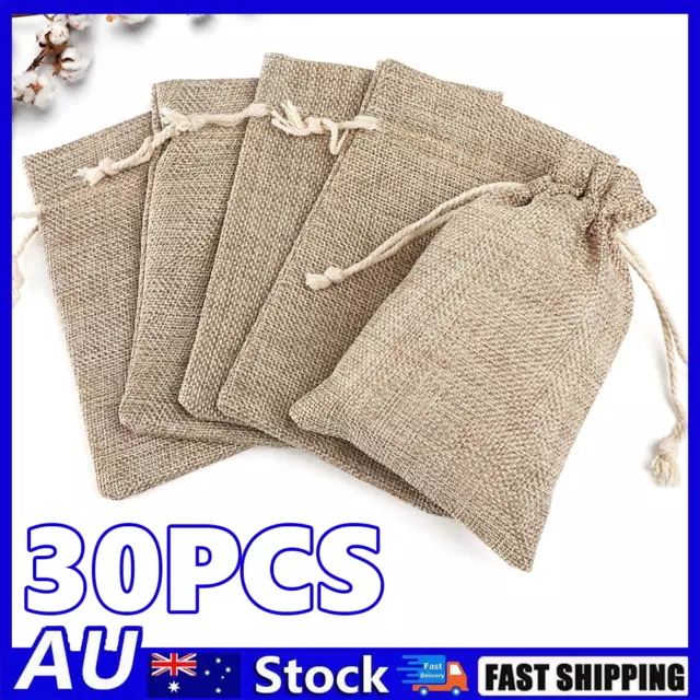 30x Bags Natural Linen Pouch Drawstring Burlap Jute Sack Jewelry Gift Wedding AU