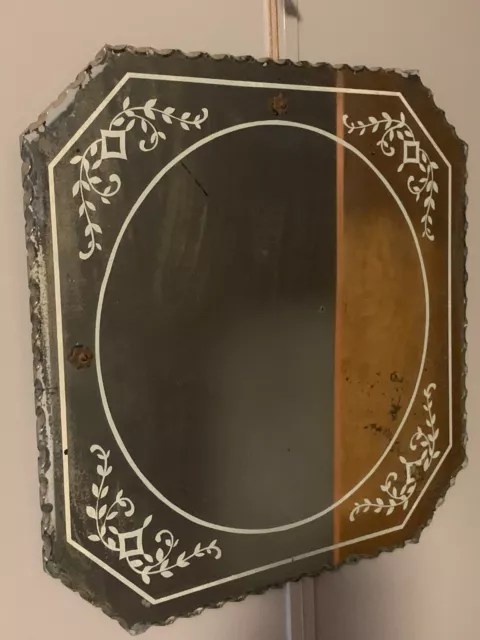 Antique Frameless Mirror Wall Art Deco Etched Scalloped Edge Octagon 16 x 16