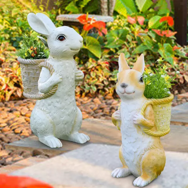 Easter Bunny Statue Flowerpot Resin Flower Basket Animal Sculpture