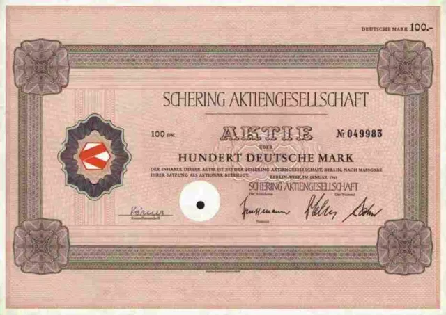 SCHERING AG 1961 Berlin Bergkamen Merck Bayer 100 DM Weimar Kokswerke Gleiwitz