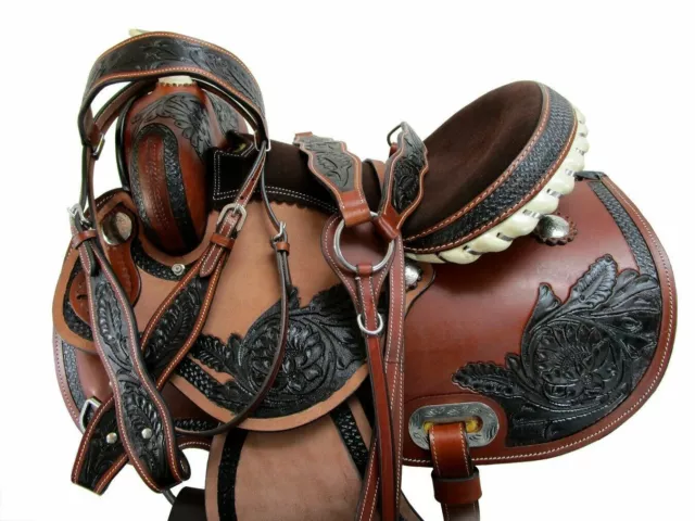 Leather Western Rodeo Saddle Horse Barrel Racing Show Pleasure Tack Set 10-18.5.