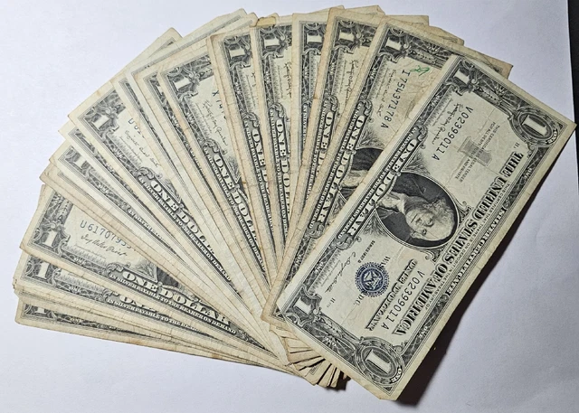 25 Series 1957 $1 Dollar Silver Certificates Blue Seal US Paper Money LOT