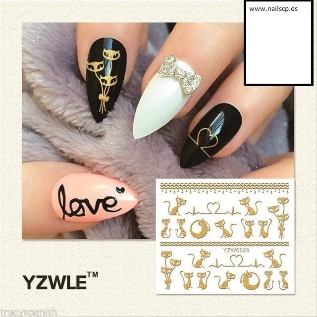 PEGATINA 3D oro GATOS  STICKER NAILS PARA UÑAS TATOO ACRÍLICO decals decoracion