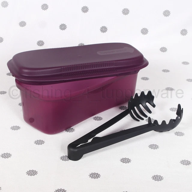 NEW TUPPERWARE MICROWAVE Pasta Cooker with Spaghetti Tongs Purple Black