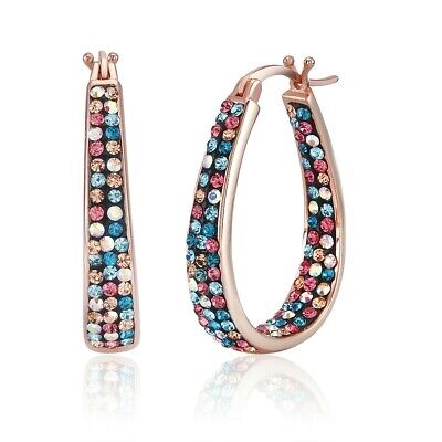 Pair of Rose Gold, Silver Plated Hoop Earrings for Women with Swarovski Crystal