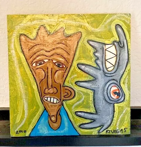 original art painting RT VEGAS 2010 outsider native folk wood lowbrow pop raw