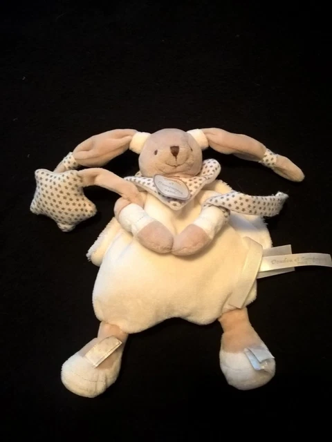 Doudou Et Compagnie Celeste Lapin Blanc Gris Etoile Attache Tetine Cape Com9