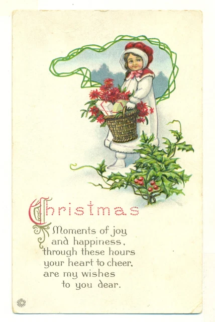 Postcard Christmas Girl with gifts, Series 427 E, Stetcher Litho Co., VTG VPC02.