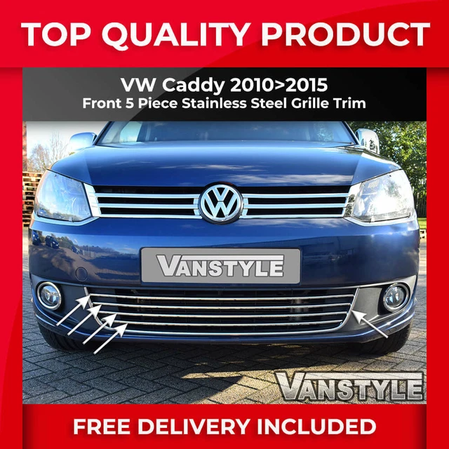 Fits Vw Caddy 2010-15 Front 5 Pc Grille S.steel Grill Lower Chrome Polished Trim