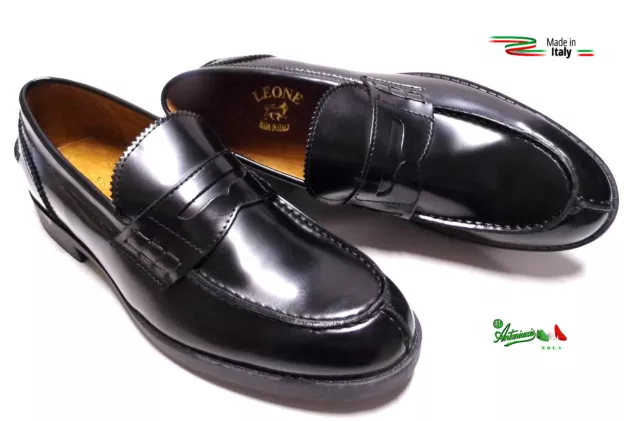 Scarpe trendy uomo mocassini college VERA PELLE MADEinITALY NERO italiane lucide