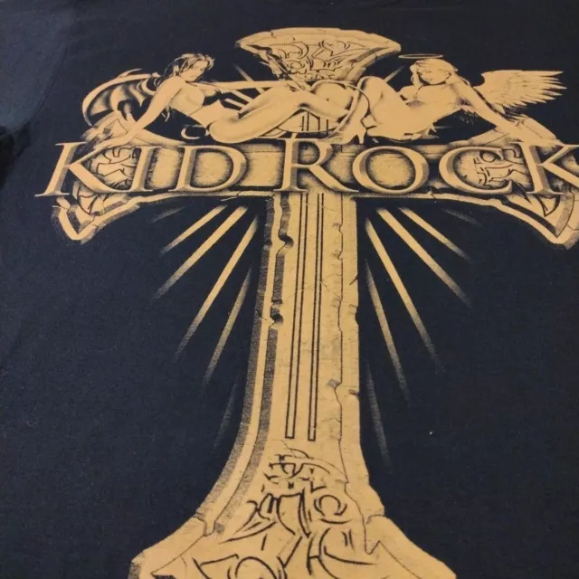 VINTAGE Kid Rock Rock N Roll Revival 2008 Angel Devil Cross T-Shirt Black Large 3