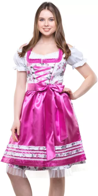 SALE Damen Dirndl 3 tlg. Trachtenkleid Kleid Bluse Schürze schwarz rosa grün rot