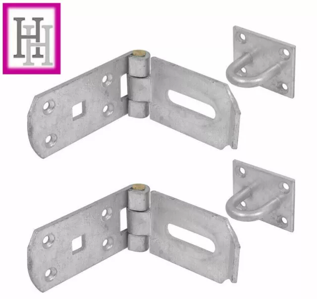 2 x 10" HEAVY DUTY HASP & STAPLE BZP SECURITY DOOR GATE GARAGE SHED