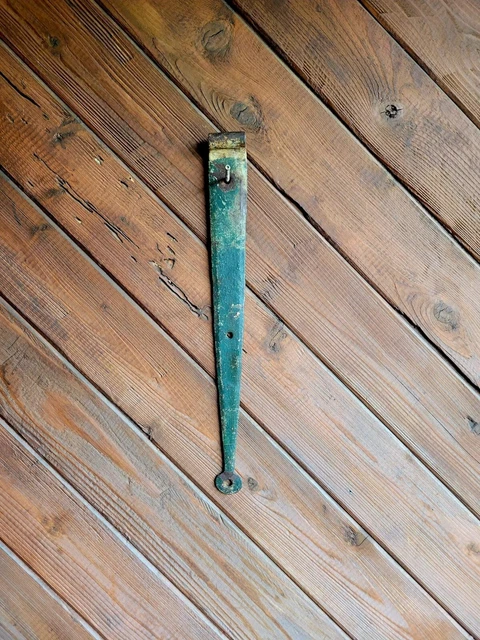 19c Antique Hand Wrought Forged Iron Barn Door Strap Hinges 19 1/4"