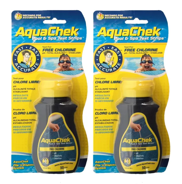 2 PACK Aquachek 4 Way Chlorine Test Strips (100) Hot Tub Swimming Pool Aquacheck