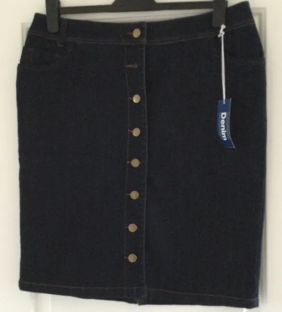 BHS Denim Blue Button-through Pencil Skirt - Size 14 - Bnwt