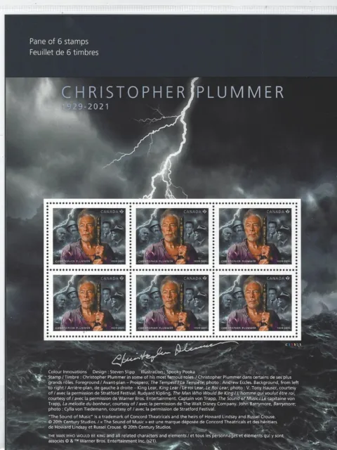 Canada 2021 Christopher Plummer Riquadro Di 6 Francobolli IN Set Intatto Mint,