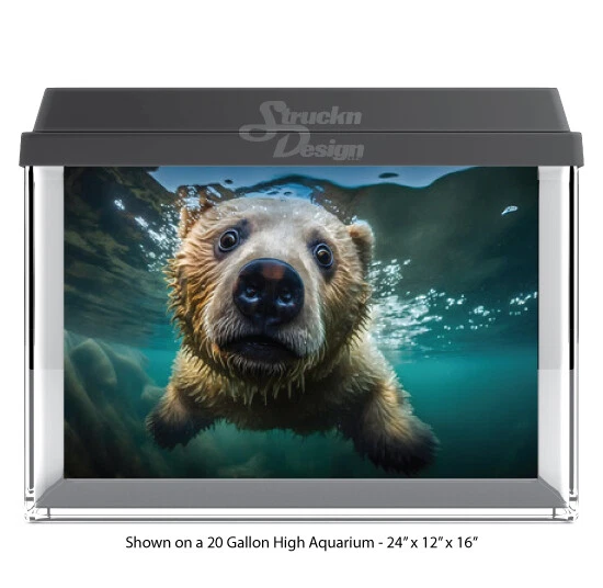 Brown Bear Cute Swimming Polyester Fish Tank Glass Backdrop Aquarium Background