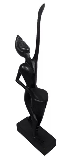 Mid Century African Makonde Carved Wood Sculpture - Women Drummer 13" tall