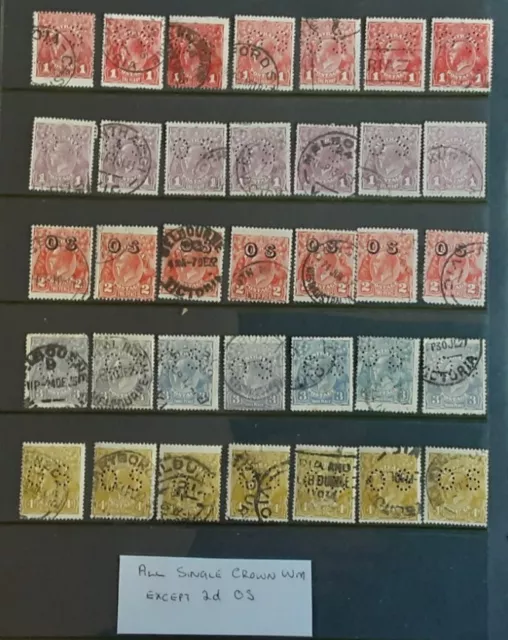 Stamps Australia KGV 'OS 'Heads x 35 , 1d to 4d Good/Fine Used Free Post