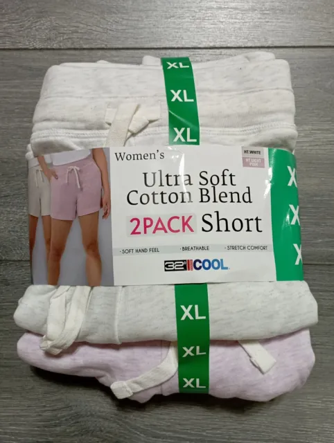 32 Degrees Cool Shorts Adult XL *2 Pack* Ultra Soft Cotton Pink & White Womens