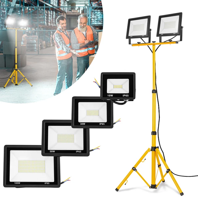 2xLED Fluter Flutlicht 10-100W Scheinwerfer Baustrahler IP65 mit Stativ Strahler