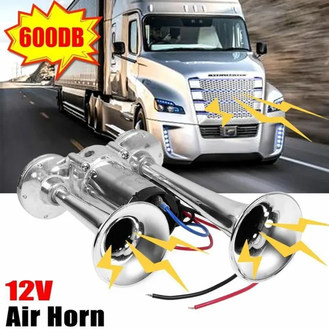 600DB 12V Air Horn Dual Tone Super Loud Dual Trumpet Horn Truck Lorry Van Car UK