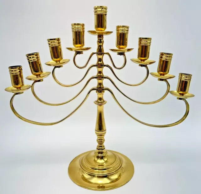 Brass Menorah 9 Branch Candle Holder Candelabra Full Rotating Judaism Jewish VTG